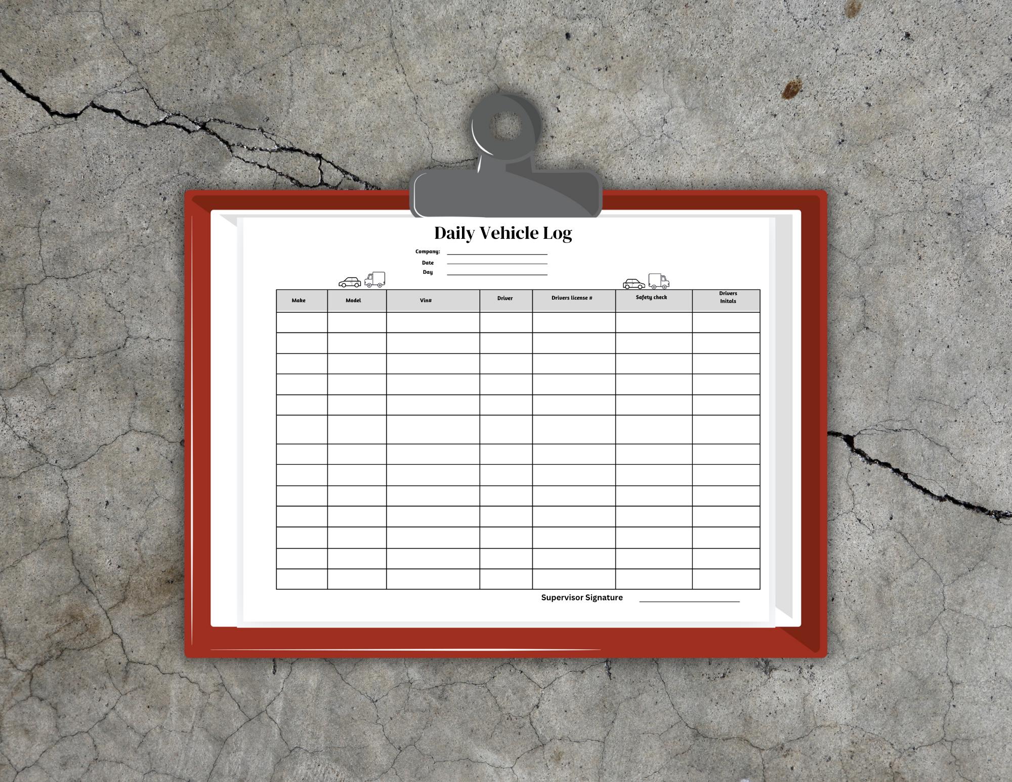 Printable Company Vehicle Log,fleet Management Tracker, Vehicle ...