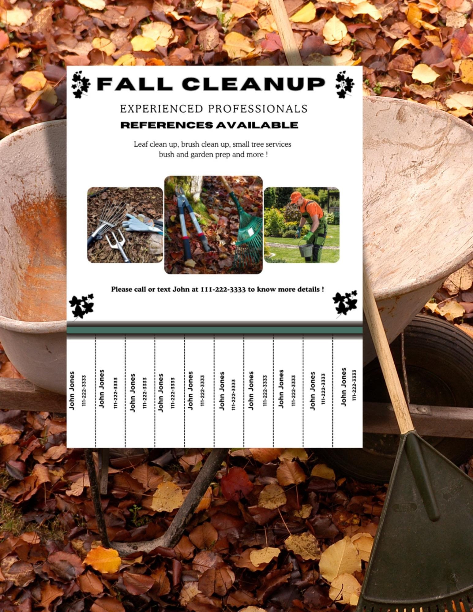 Fall Leaner Fall Cleanup Tear Away Flyer Template, Editable, Self Customization ...