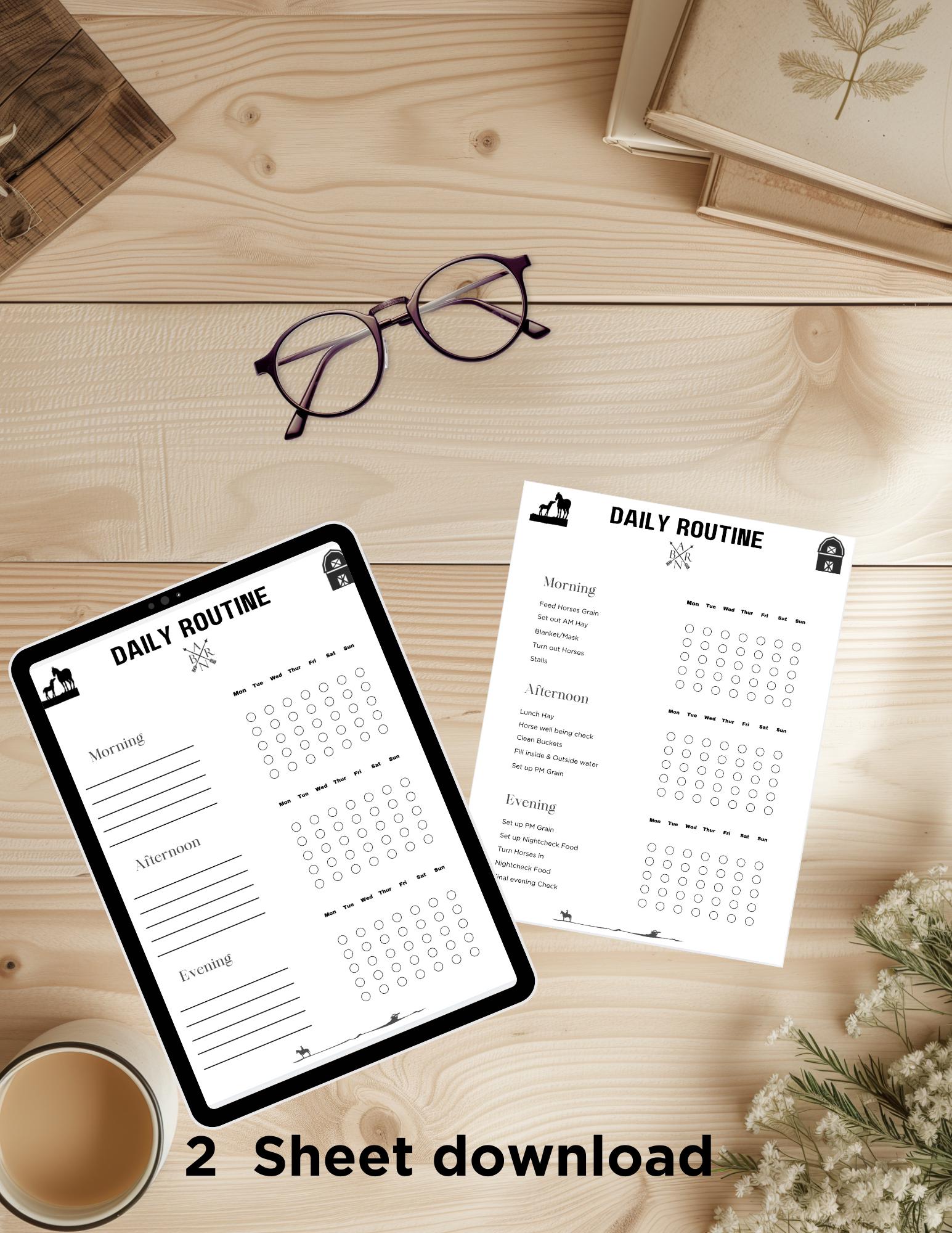 Equestrian Barn Chore Chart,barn Daily Routine Checklist,horse Stable ...