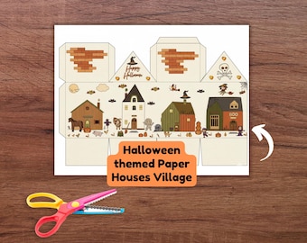 Haunted Halloween Houses 3D Paper house,Halloween Paper House Village Craft, halloween Printable Coloring Activity Halloween coloring craft