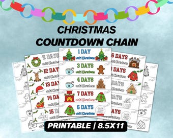 Christmas Coloring Countdown Chain, Christmas Activity Countdown for Kids,Festive holiday Countdown Game,Christmas Family Countdown