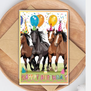 Cartão de aniversário com tema de cavalo, cartão de aniversário equestre, presente de aniversário equino, cartão de feliz aniversário com tema equino