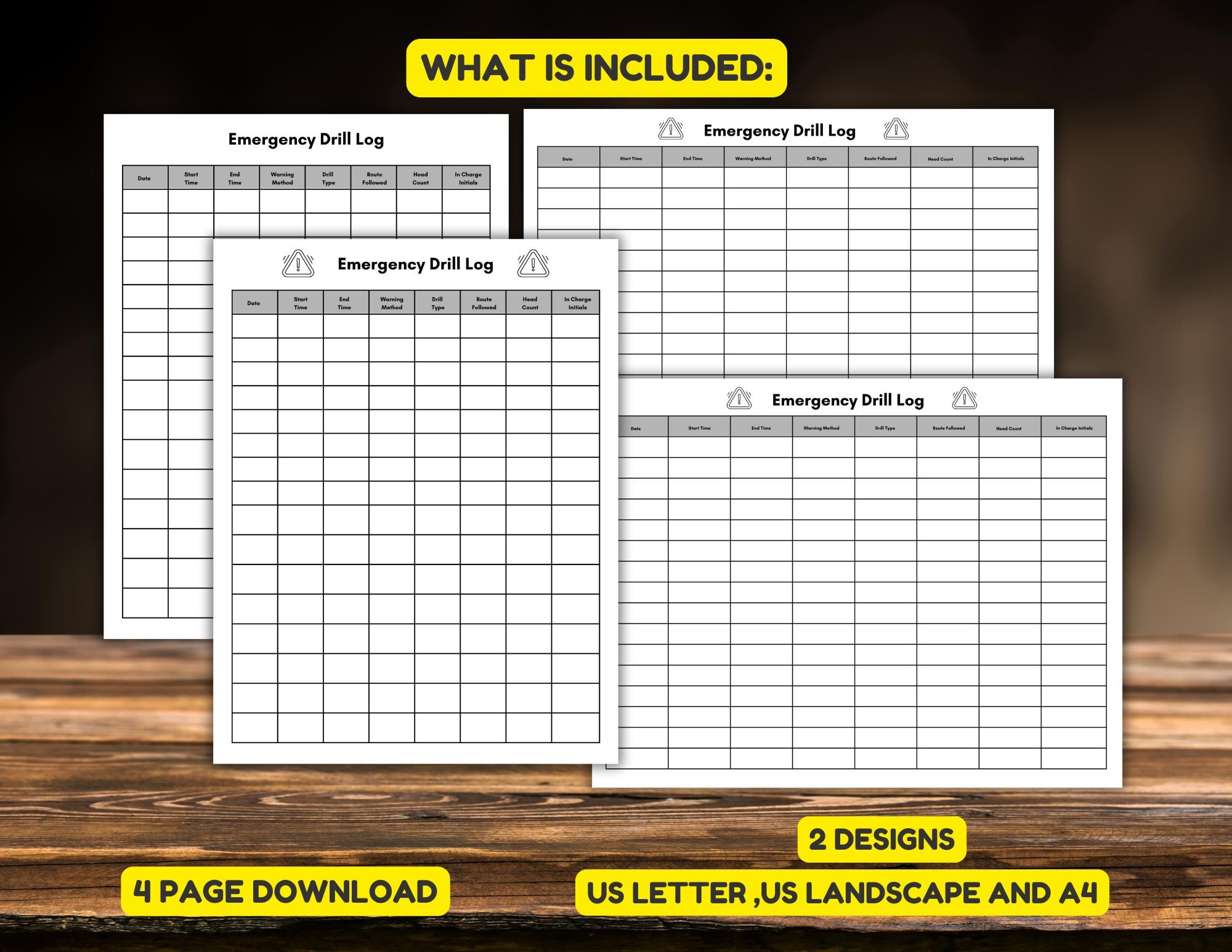 Emergency Drill Log: Fire, Evacuation, Lockdown - Printable Emergency ...