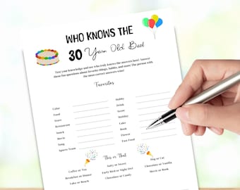 Who Knows The 30 Year Old Best , 30th birthday -3 game bundle, Born in 1996 Games, 30th birthday activities, 30th birthday quiz games