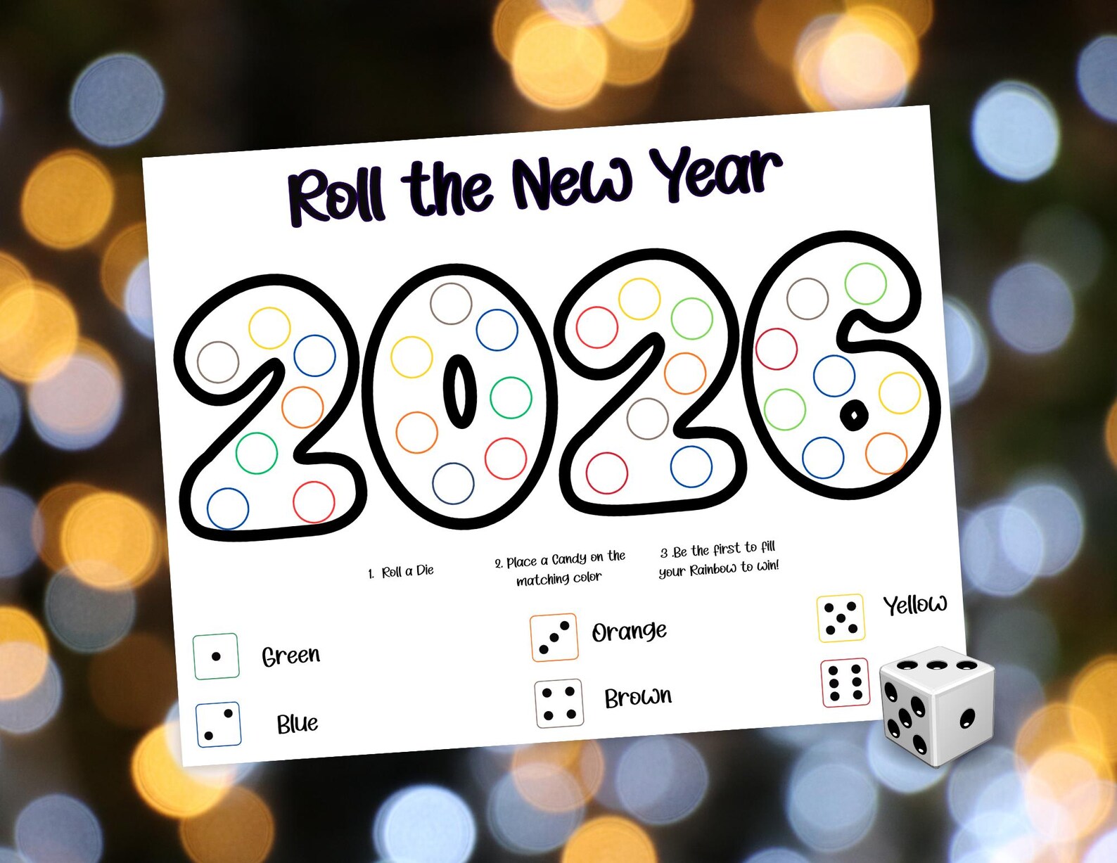 Roll the New Year Candy Dice Game,new Year's 2026 Game,fun Holiday Game ...