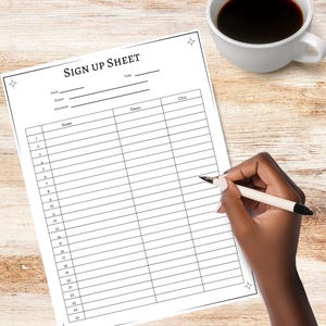 Sign up sheet, volunteer sign up, sign up  register, volunteer sign in, sign up form for pto/ptg, volunteer log ,volunteer sign in  template