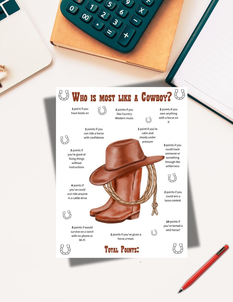 Question Cowboy Who is Most Like a Cowboy? Cowboy Printable Game, Western Cowboy Party ...