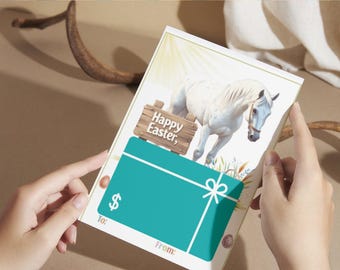 Equestrian Easter, horse easter card, Printable Easter Pony themed gift card holder, Easter horse themed Gifts, horse girl Easter gifts