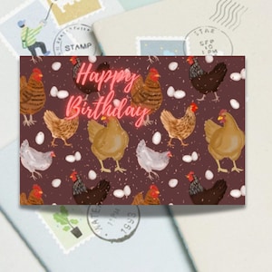 Geburtstagskarte Huhn, Geburtstagskarte Huhn, Happy Birthday Karte mit fröhlichen Hühnern, Hühnchen Lady Geburtstagskarte
