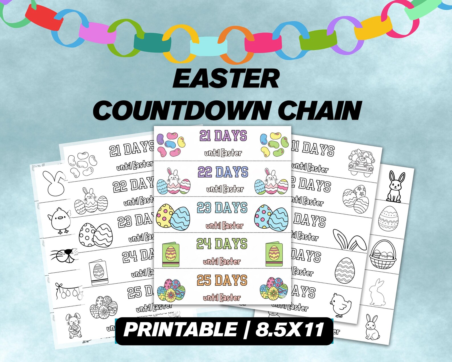 Easter Countdown Chain Coloring Page, Kids Activity, Easter Countdown ...