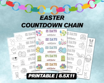 Easter Countdown Chain Coloring Page, Kids Activity, Easter Countdown, Easter Paper Chain, Printable Countdown, Easter Coloring Pages