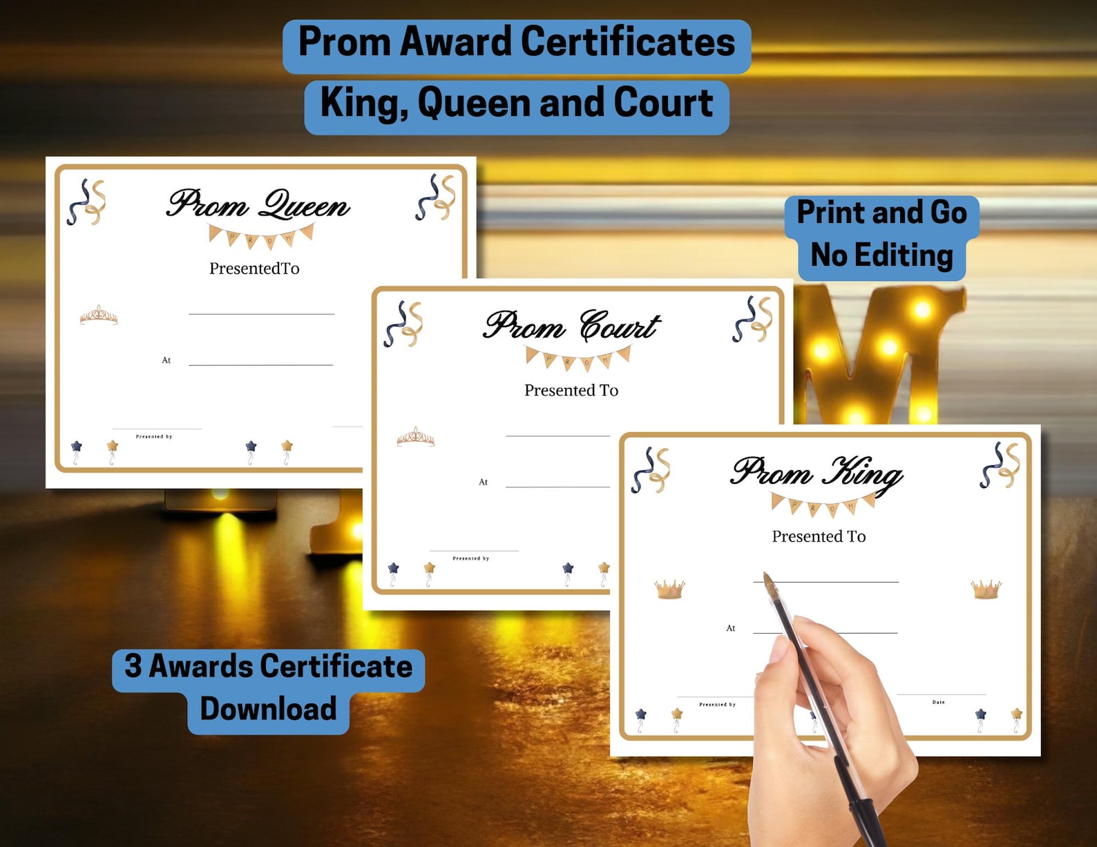 Prom Awards Certificates: Prom King, Queen, Court (printable PDF ...