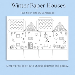 Winter-Papierhaus Handwerk, Winterzeit Papierhäuser Bastelbogen, Papierbastelset, Winter-Kunsthandwerk für Kinder,