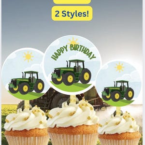 Tractor themed cupcake toppers, Happy Birthday Tractor cupcake stickers, dessert tractor themed birthday celebrations, Farm tractor toppers
