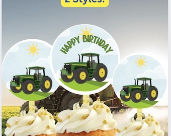 Tractor Birthday Cupcake Toppers,Farm Party, Farm Birthday Party Decorations,Barnyard Tractor Theme Cake Toppers,Kids Tractor Party Supplies