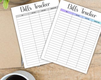 Printable Bill Payment Tracker, Bill Organizer, Bill Tracker, Bill Due Planner, Monthly Bill Tracker, Weekly Budget Planner, Checklist
