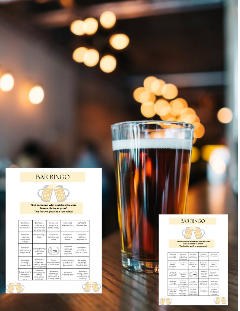 Bar Scavenger Hunt Bingo Games, Drinking Games, Pub Crawl Games