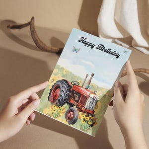 Kleiner roter Traktor Vintage Geburtstagskarte, Traktor Geburtstagskarte, kleiner roter Traktor, Geburtstagskarte zum Ausdrucken
