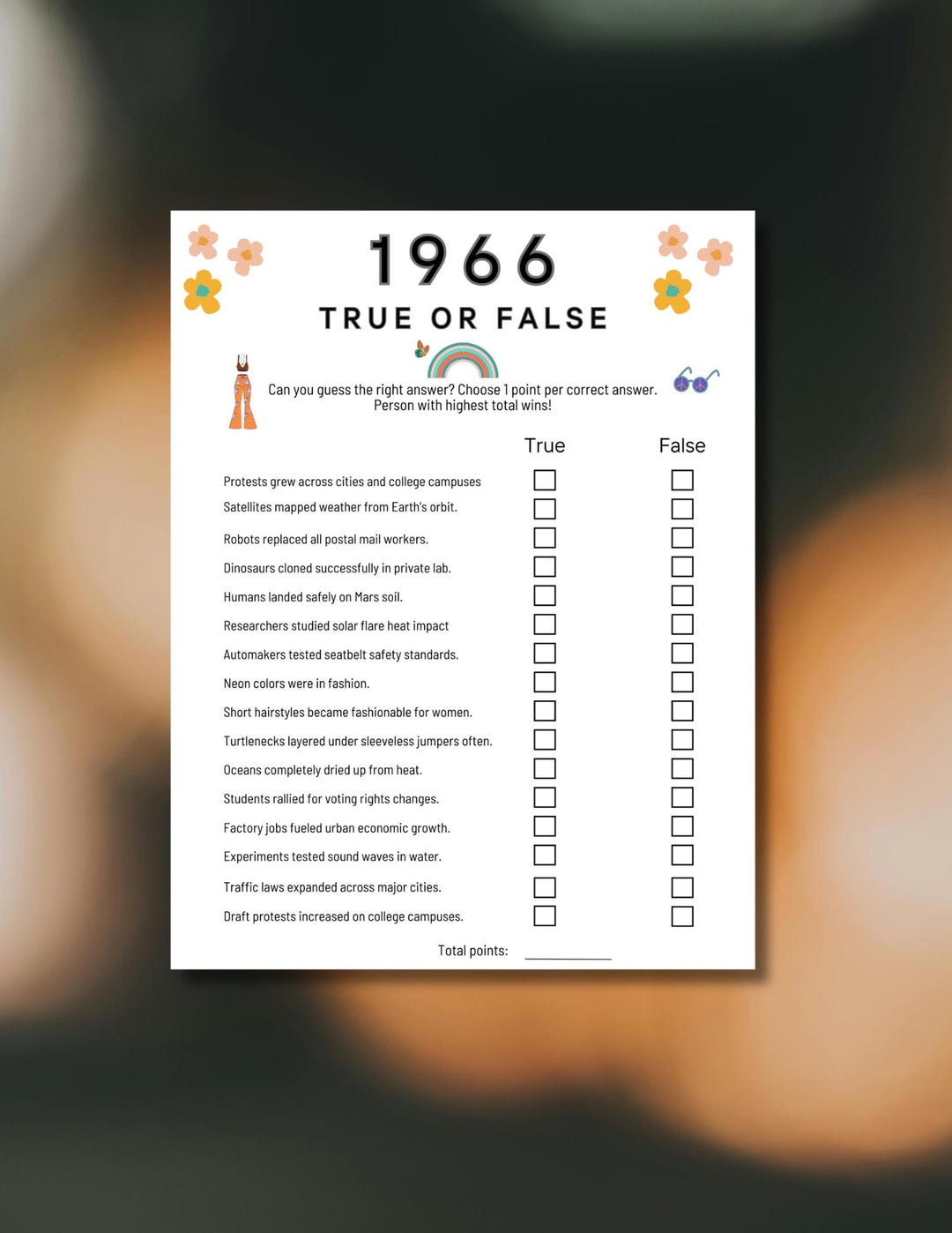 1966 True or False Trivia Game: Mid-century Party, Sixties Trivia Game ...