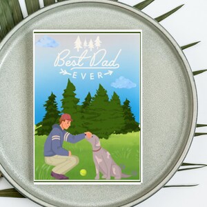 Meilleure carte pour papa de tous les temps : papa et chien se promenant dans les bois pour les papas amoureux de la nature, carte de fête des pères papa chien, carte de fête des pères heureuse avec un thème de chien