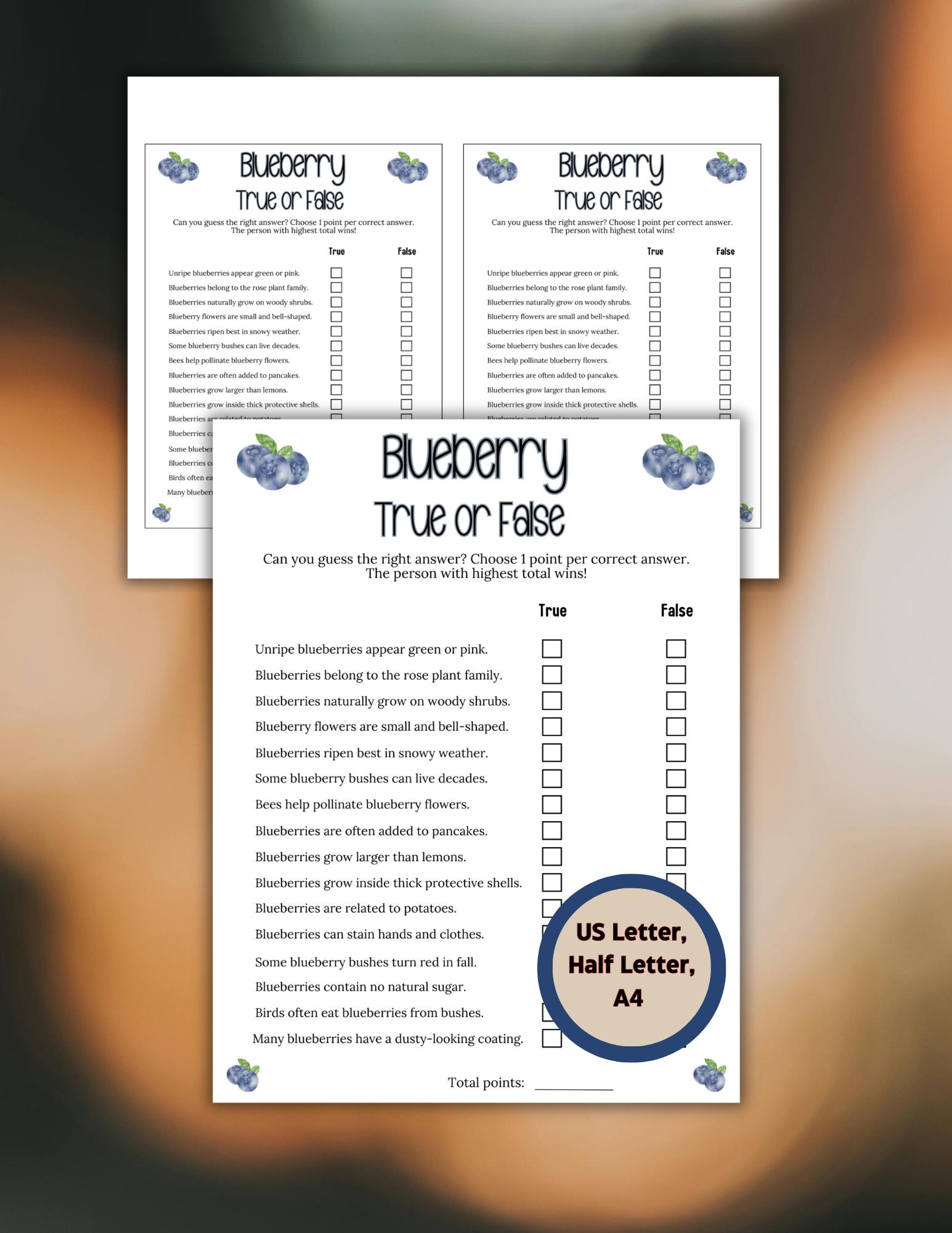 Blueberry Trivia Game Printable, Blueberry Trivia Quiz Game, Blueberry ...