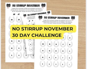 Desafío de noviembre sin estribos, Desafío de equitación de noviembre, Rastreador de equitación, Desafío ecuestre imprimible, Progreso de equitación