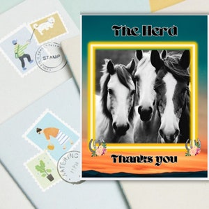 Afdrukbare paardenbedankkaart: een bedankkaart van paardenliefhebbers "The Herd" - blanco bedankkaartjes met paardenthema
