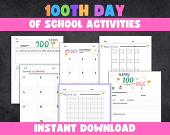 100th Day of School,100 Days of School Coloring Pages,Elementary School Printable Worksheets,100 days brighter, 100 days smarter activities