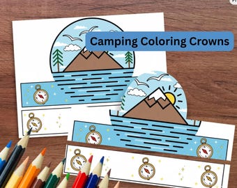 Camping Crown Craft: Camping Activity, Kids Coloring Activity, Printable DIY (PDF) Camp/camping themed coloring crown craft for kids,