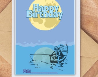 Fisherman Birthday Gift Card Holder, Fishing theme birthday party gift card holder, Happy birthday gift for the fisherman, fishing birthday
