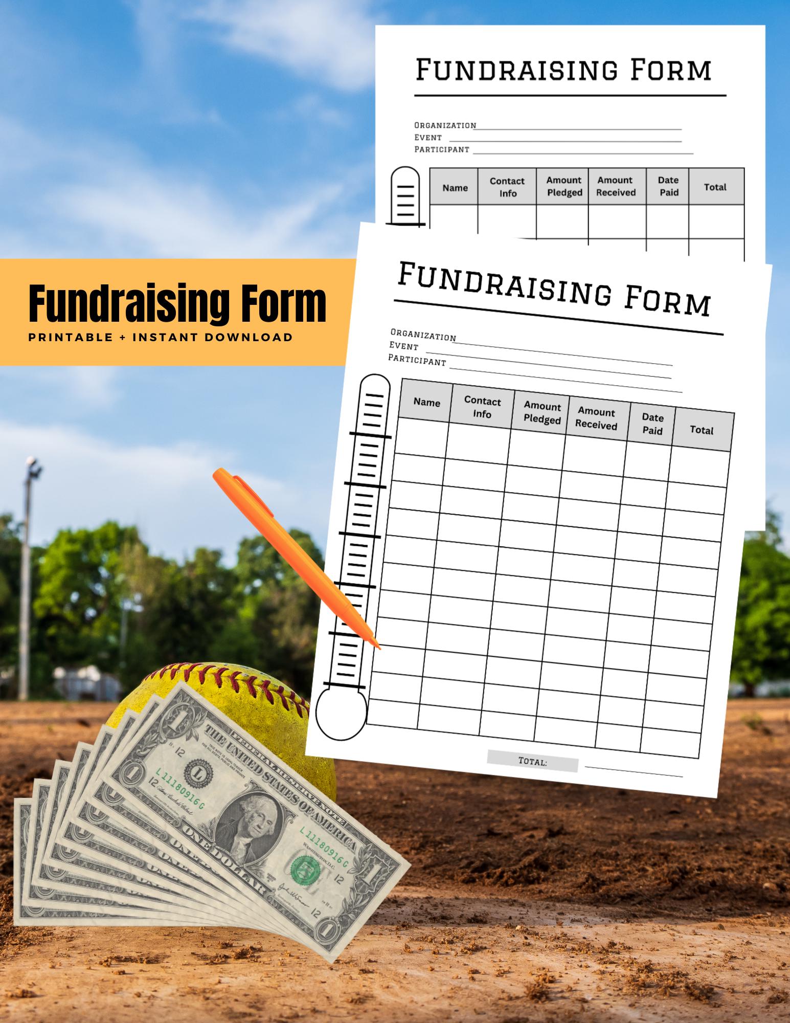 Printable Fundraising Form: Charity Event Donation Tracker , Charity ...