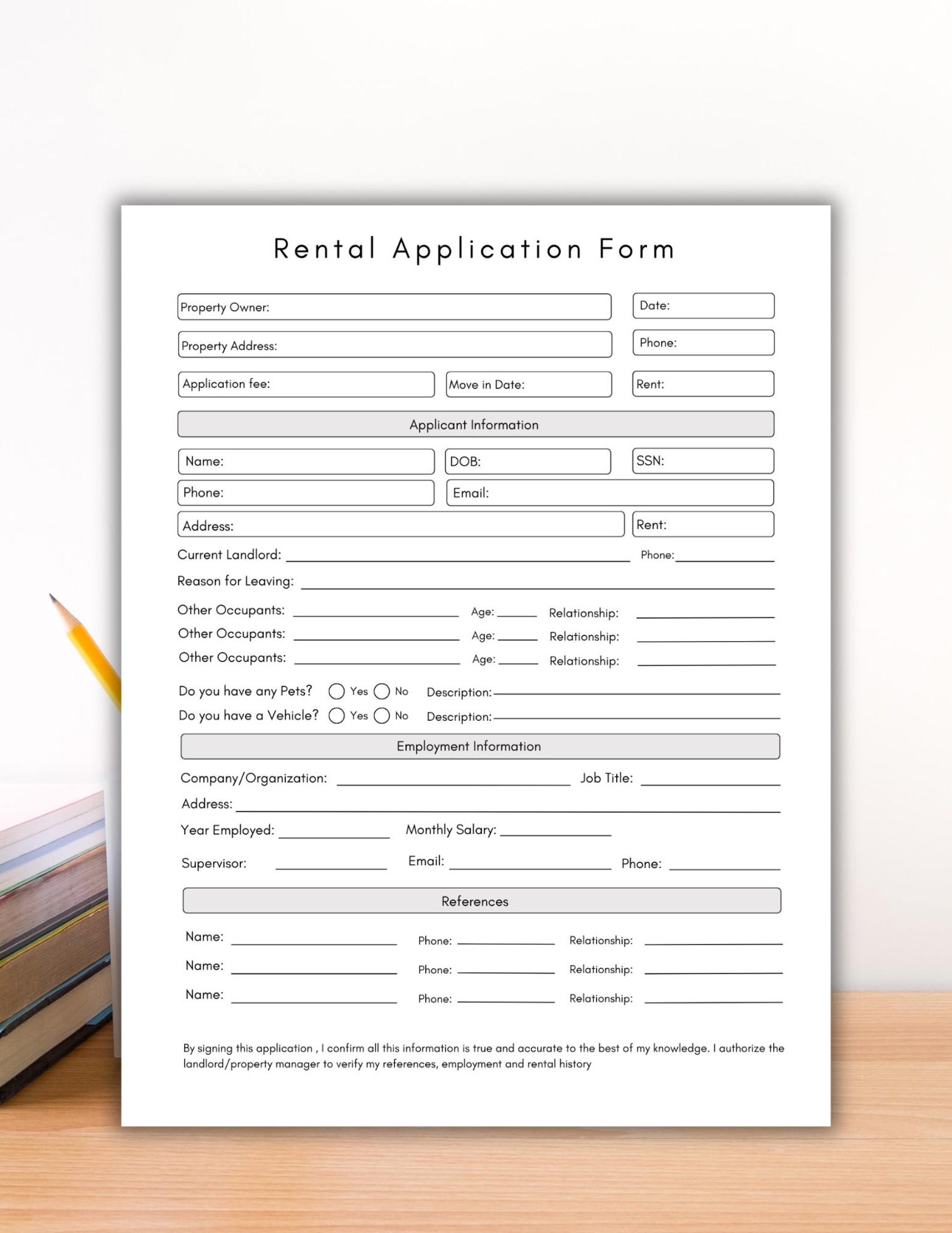Printable Rental Application Form,landlord Tenant Lease Template Pdf ...