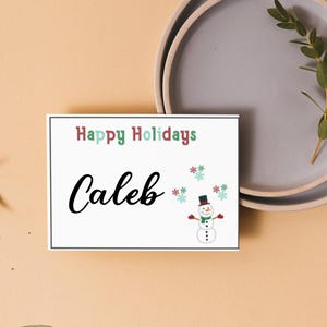 Druckbare Frohe Feiertage Namenskarten, Abendessen Tischkarten für Ihre Urlaubsmahlzeit, Feiertagsabendtisch, personalisieren für Ihre Urlaubsgästeliste
