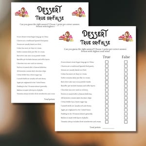 Dessert Sweet Tooth Challenge! Dessert Trivia Game,Dessert themed party trivia, dessert true or false trivia game, sweet themed party games,
