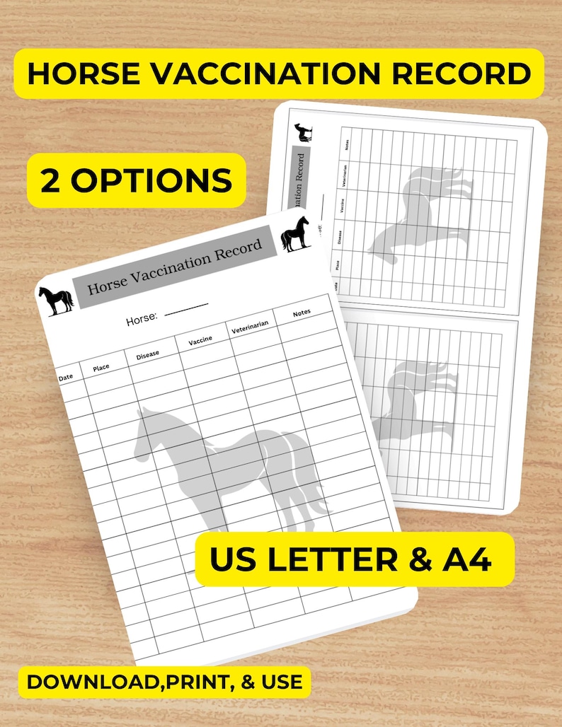 Horse Vaccination Record Chart, Equine Vaccination Log, Horse Vaccine