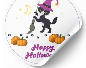 Whimsical Black Cat Cupcake Toppers & Tags - Ideal for Halloween Party