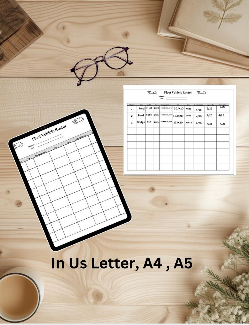Printable Fleet Vehicle Roster, Company Truck Tracker, Fleet Management ...