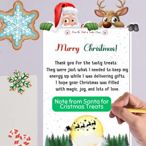 Nota de Papá Noel, carta de Papá Noel con leche y galletas navideñas, nota de agradecimiento de Papá Noel, galletas navideñas, papelería de Papá Noel, carta de Papá Noel