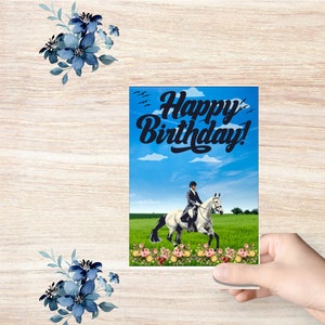 Carte de joyeux anniversaire équestre : sur le thème du cheval de dressage, carte sur le thème des amateurs de chevaux, cadeau d'anniversaire équestre, carte d'anniversaire de fille de cheval