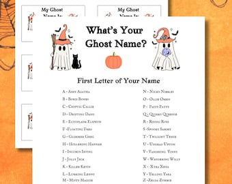Halloween Ghost Name Game: Printable Party Activity, Ghost themed party game, halloween ghost themed party activity, What is my ghost name?