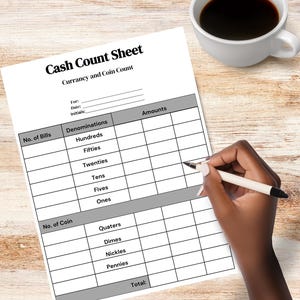 Printable Cash Count Sheet: Daily Cash Tracker (PDF Download, US Letter/A4 Size)