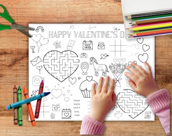 Valentine's coloring Placemat Valentine's coloring mat,Valentine's Craft For Kids,Valentine coloring placemat Craft,Valentine coloring craft