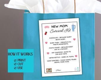 Kit de supervivencia para mamás primerizas, etiquetas de regalo para el kit de supervivencia para mamás primerizas, etiqueta de regalo para nuevos padres, regalo para mamá primeriza, felicitaciones mamá