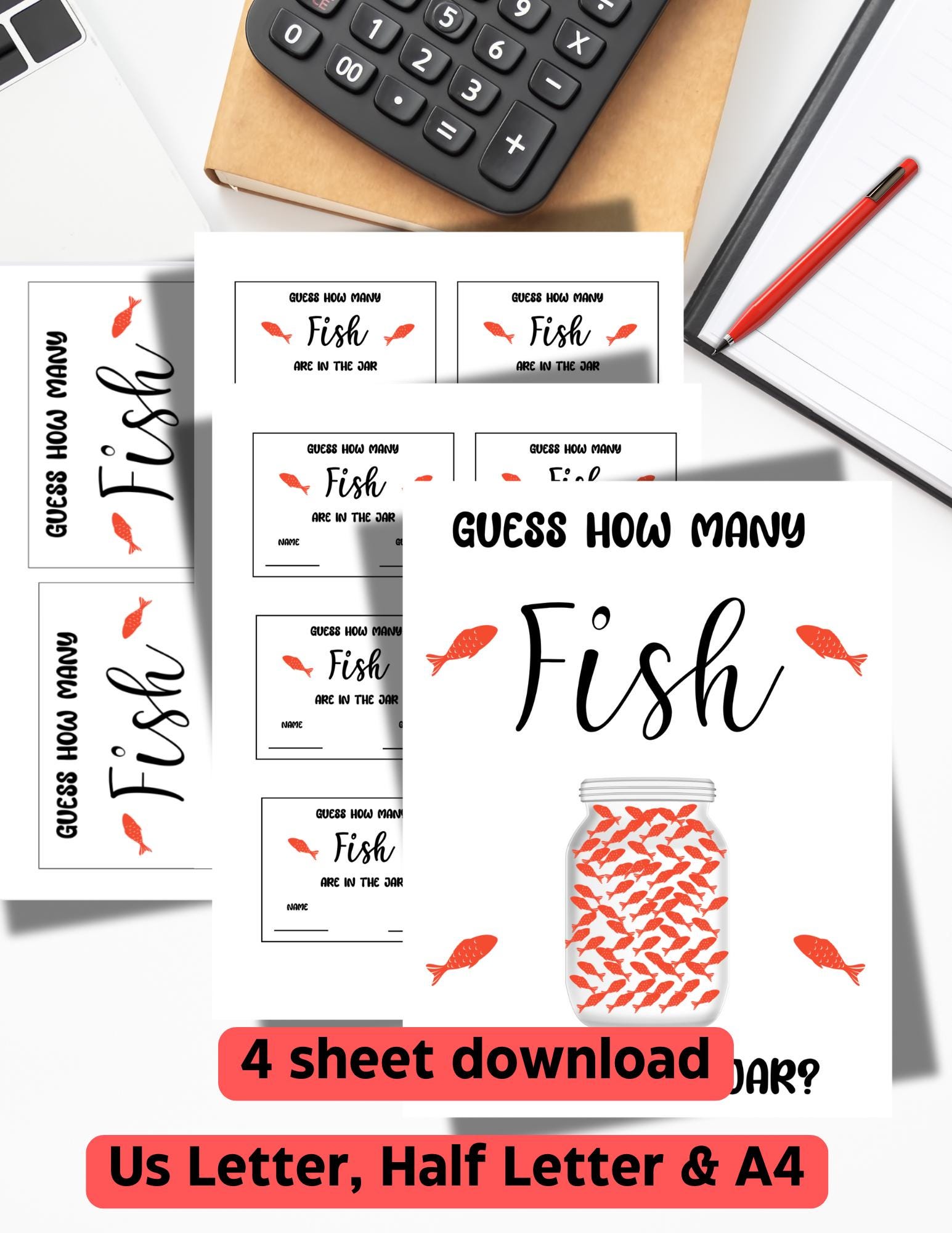 Guessing Raffle Guess How Many Fish Game: Printable Raffle Sign & Bid Slips (PDF ...