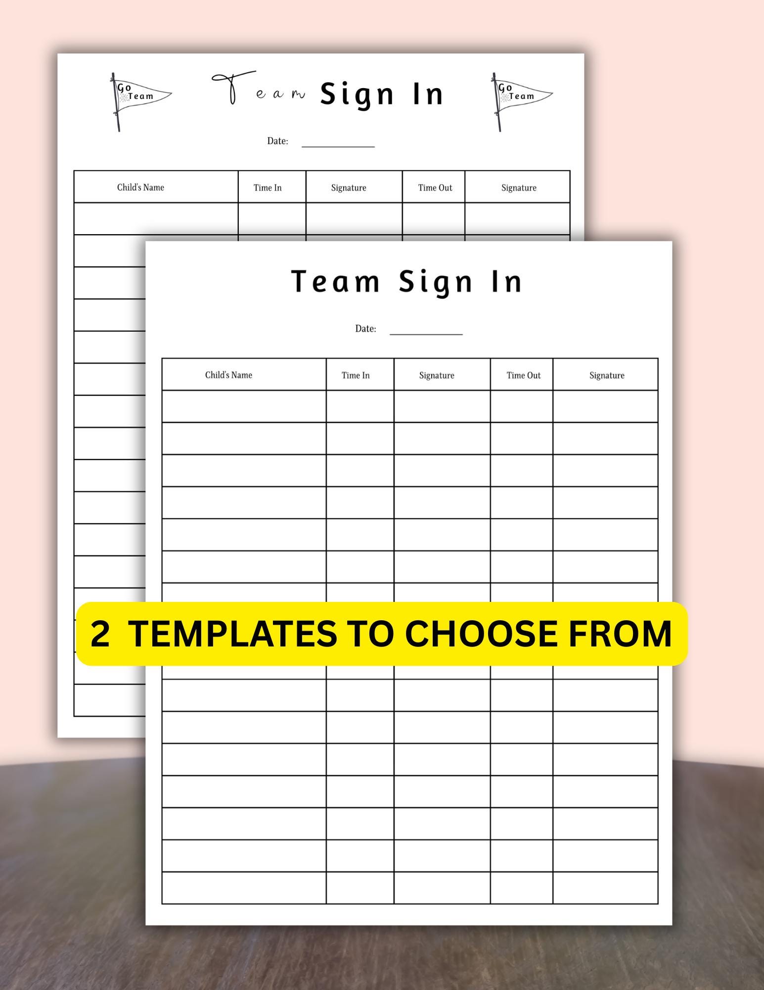 Team Signign Sheet Example Printable Team Sign in /sign Out Sheet, Team Attendance Log, Attendance ...