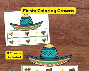 Fiesta-feestkronen: kleuractiviteit voor kinderen, kleurrijke hoeden met Mexicaans thema voor een feestje, kleurknutselwerk met fiesta-thema voor kinderen, fiesta-verjaardag