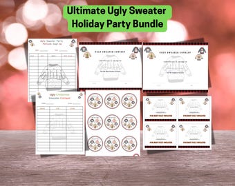 Ugly Sweater Party Kit, Printable Game Ballots & Awards,Ugly Sweater Contest, Ugly Sweater Award, Ugly Sweater Certificates and voting cards