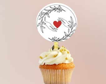 Wedding Cupcake Toppers,Heart & Hand Cupcake decorations, wedding cupcake toppers, bridal/wedding shower,Save the date, engagement cupcake