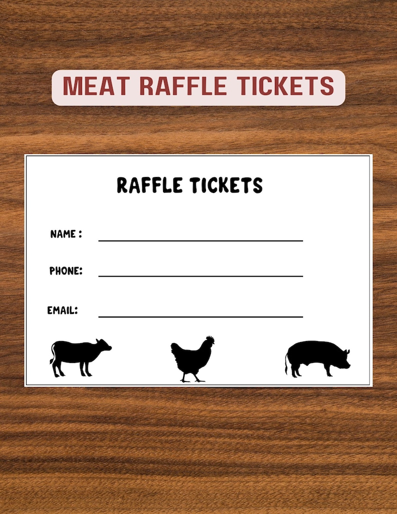 Printable Meat Raffle Tickets, Fundraiser Tickets for Events, Bbqs ...