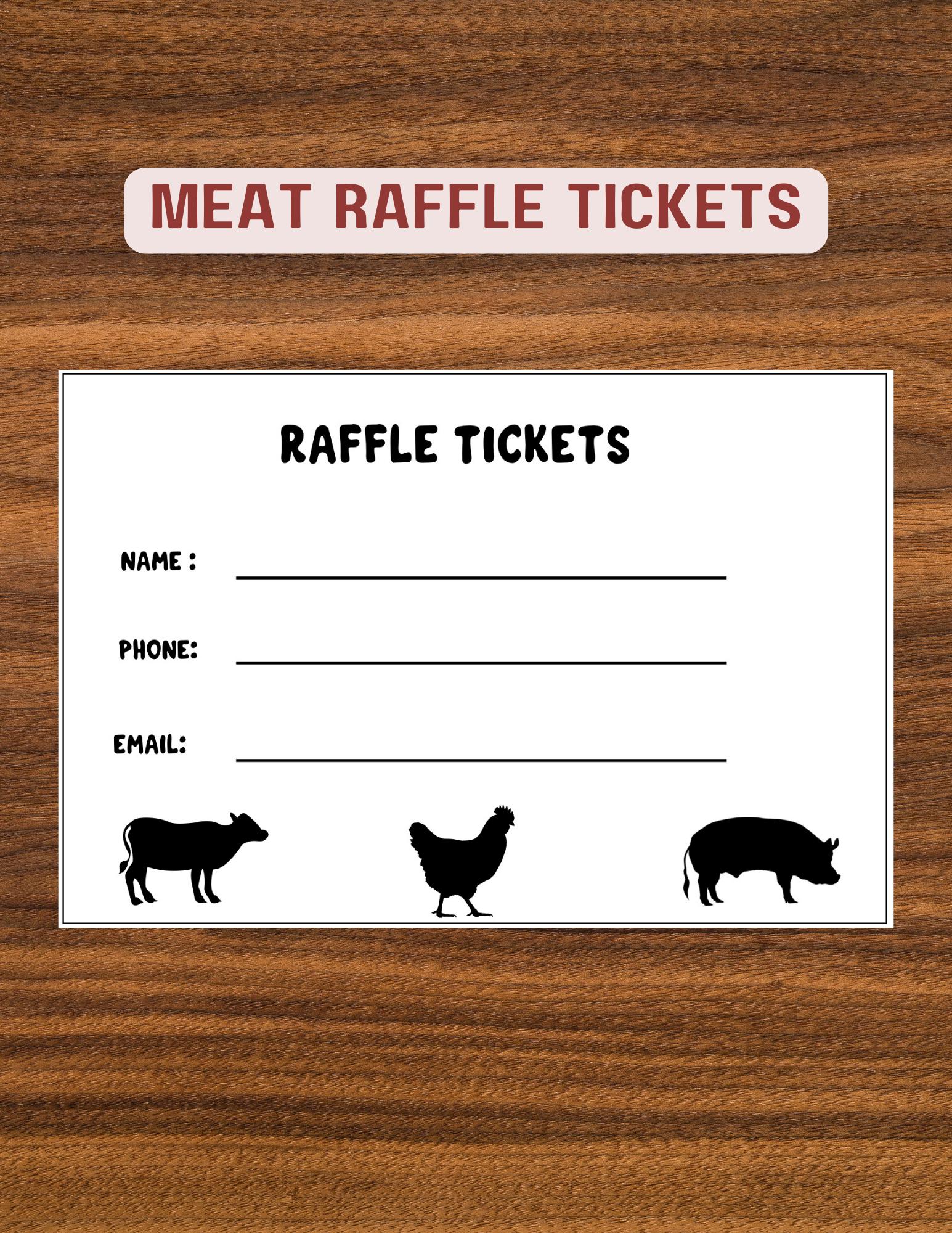 Printable Meat Raffle Tickets, Fundraiser Tickets for Events, Bbqs ...